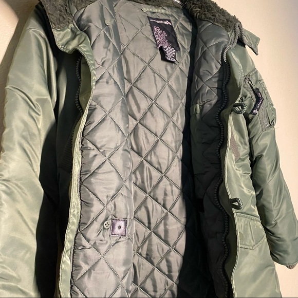 Alpha Industries Altitude Parka Hooded Jacket Coat Alaska Green Womens Size XS - Picture 3 of 12